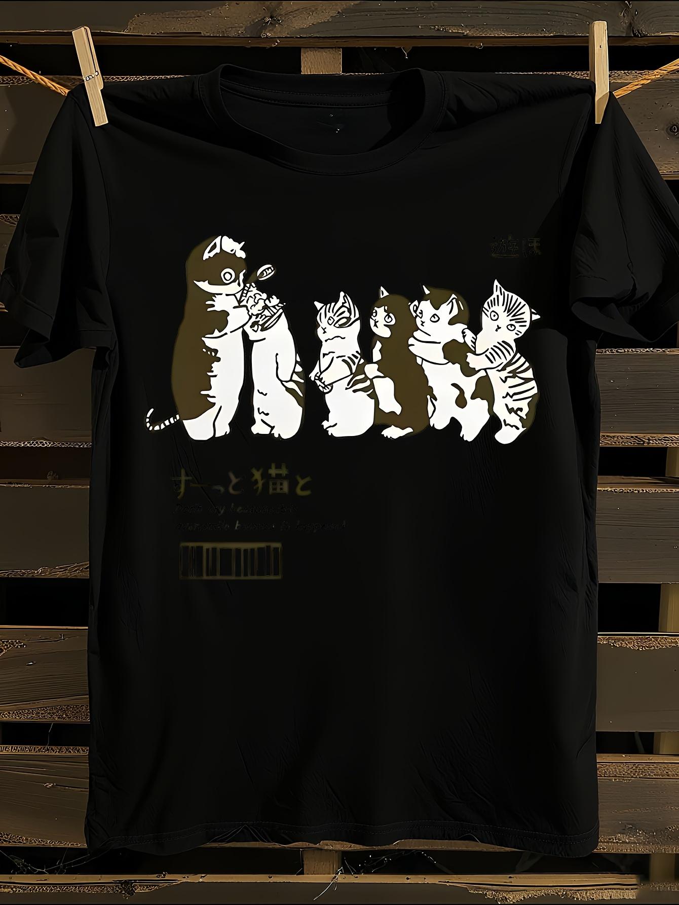 Oversized Harajuku Shower Cat Print T-shirt XL