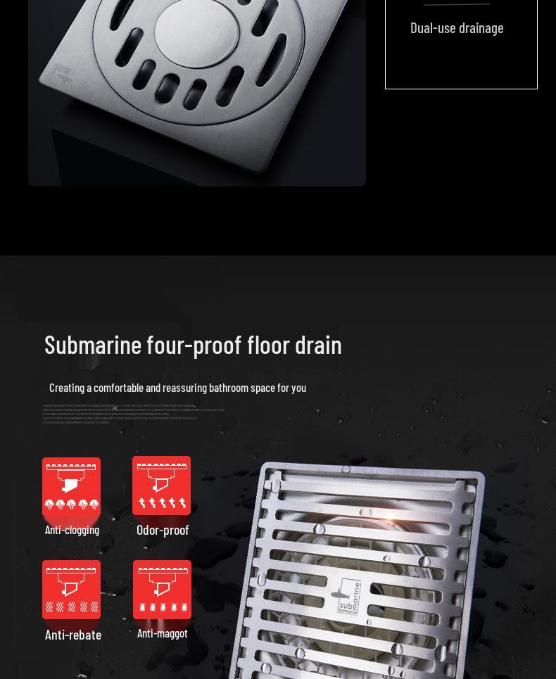 Desagüe de Ducha de Piso Submarino Ultra Fino a Prueba de Olores de Acero Inoxidable GF40-10B
