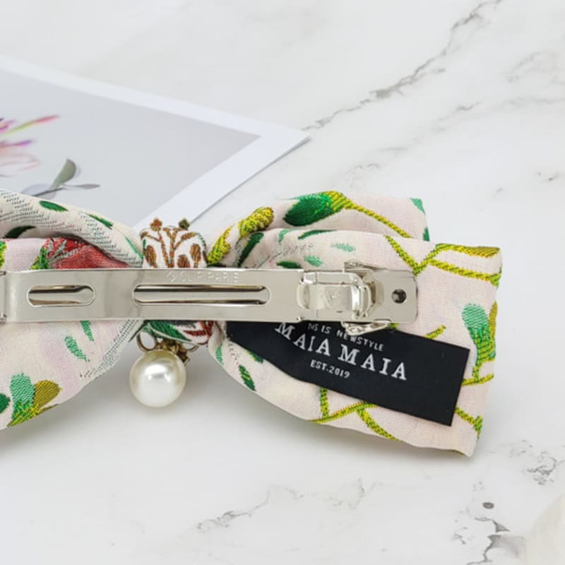 MAIA Rose Jacquard Ribbon Pin Large - Ivory