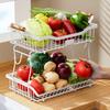 Fruit Basket Kitchen Storage Rack with Wooden Handles Double-Layer Design Large Capacity Vegetable Fruits Basket with Banana Hangers