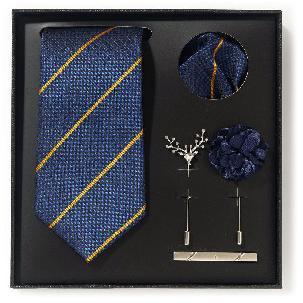 Tie Men'S Net Color Striped Cashew Flower Men'S Tie High Sense 6-Piece Gift Box Men'S Suit Accessories