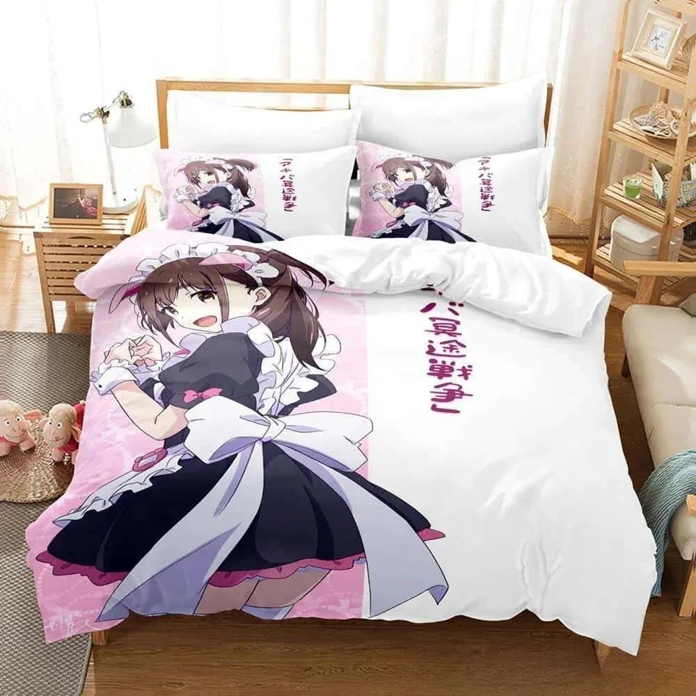 3D Anime Akiba Maid War Bedding Collection Single Twin Full Queen King Size Bed Collection Adult Kid Bedroom Duvet Cover Collections Home Textiles