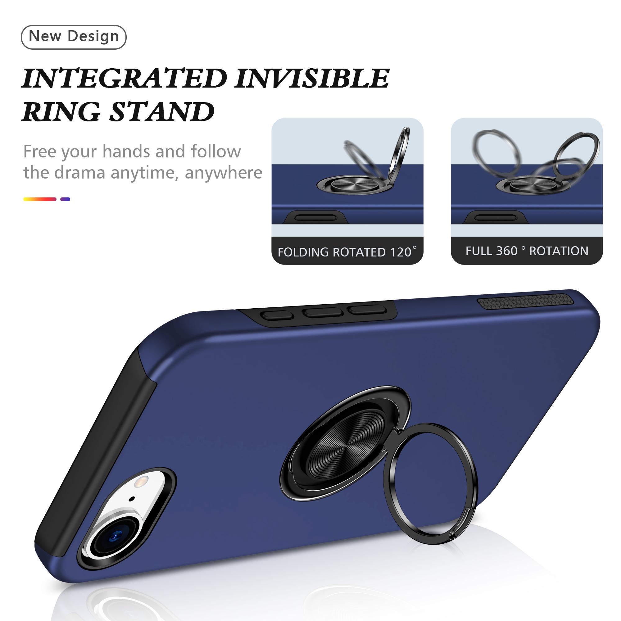 

For iPhone 16e Case PC+TPU Phone Cover with Rotatable Ring Holder Purple