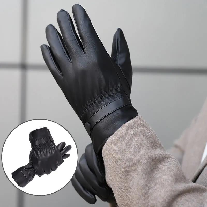 Herren Lederhandschuhe Winter Outdoor Motorradhandschuhe Plus samtdicke Touchscreen-Handschuhe