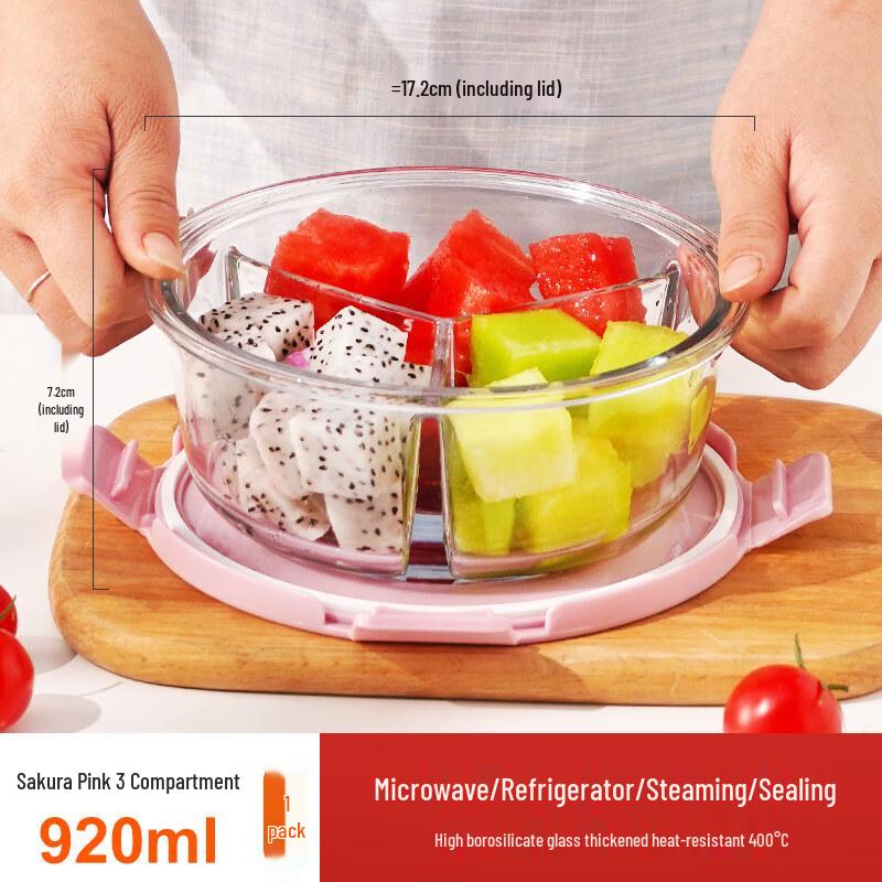 ZISIZ Three-Compartment Glass Lunch Box