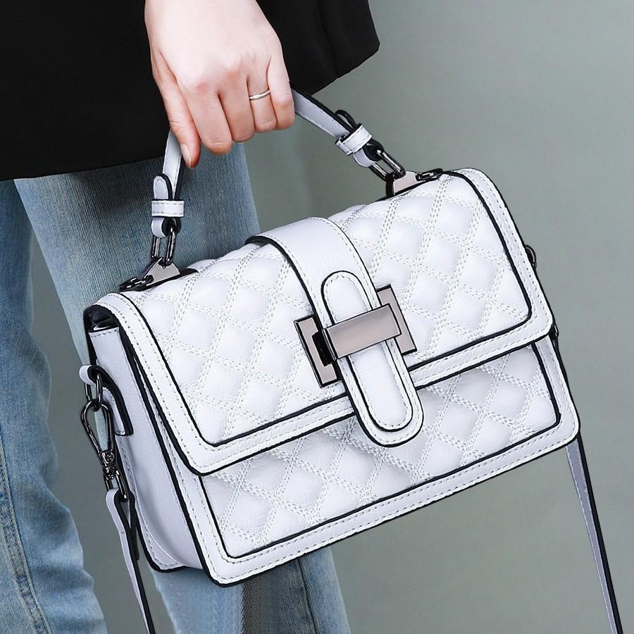 Women's Summer Genuine Leather Handbag 2025 New Trendy Fashionable Versatile Textured Quilted Crossbody Bag