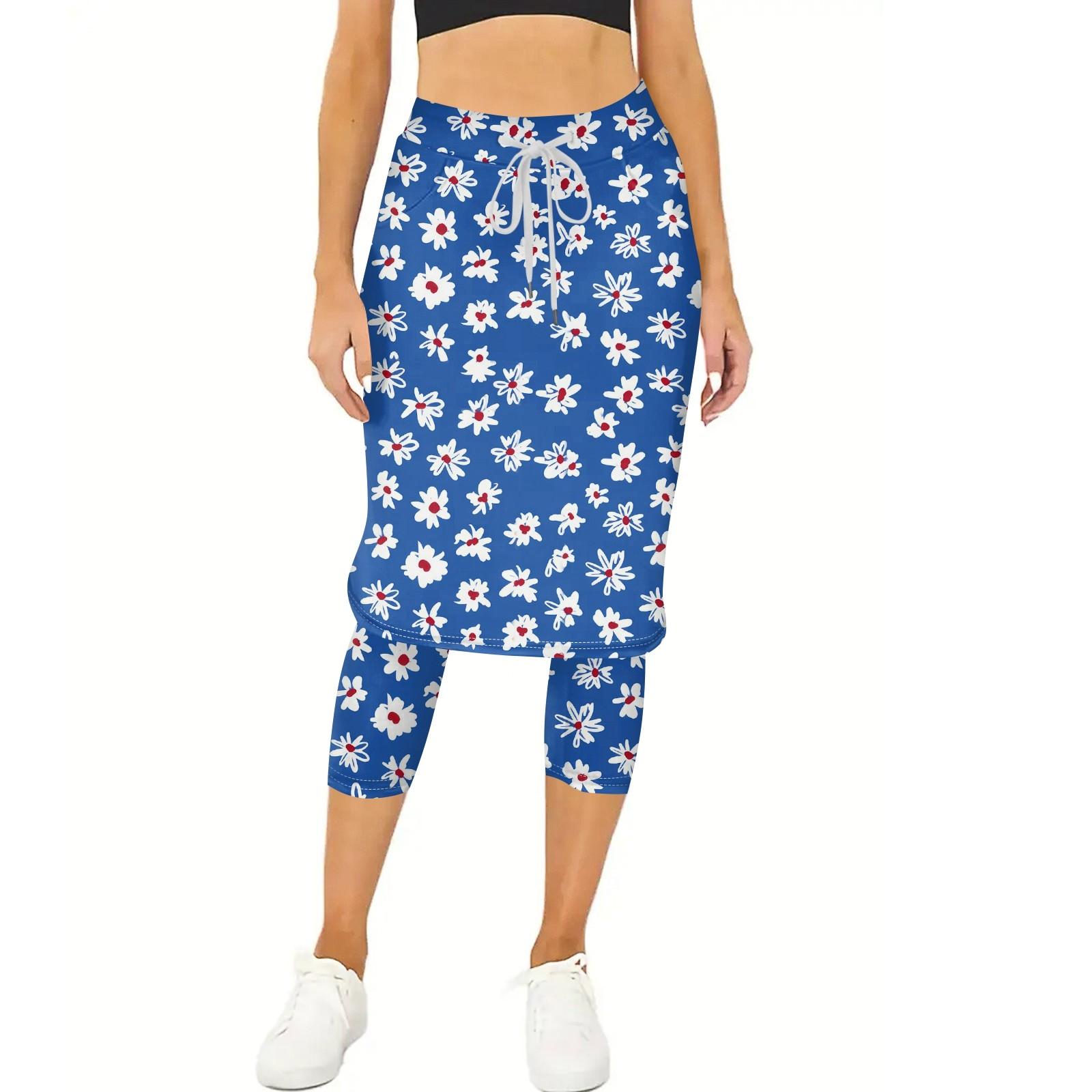 

Женские теннисные юбки для гольфа Леггинсы с юбкой для тренировок Брюки для йоги с юбками Шорты с карманами L синий