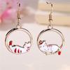 Unique Female  White Cat Round Metal Drop Dangle Earrings Cute Gold Color Party  For Women