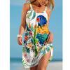 Sunflower Parrot Print Strap Mini Beach Dress Women Boho Summer Sexy Floral Dress Sleeveless Party Evening Dresses