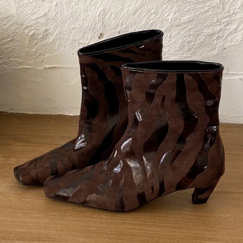 Fashion Novel Leopard Print Square Toe Ankle Boots Women Fashion Kitten Heel Designer Boots Sexy Party Stripping Shoes Zapatos De Mujer