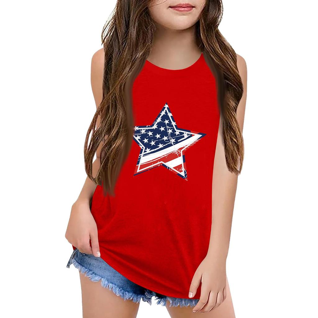 Dívčí Dětská Letní Trička s Krátkým Rukávem a Kulatým Výstřihem Tílka