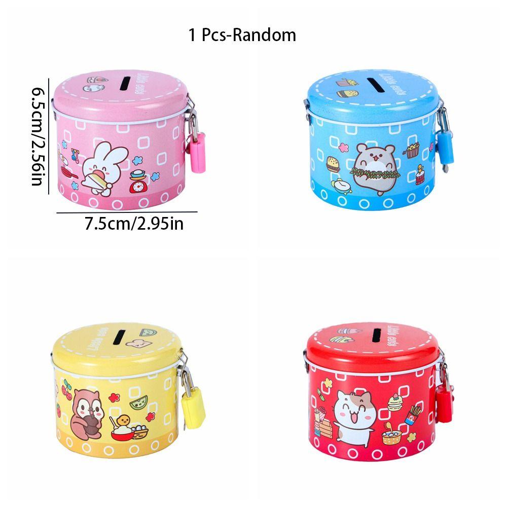 Cute Cartoon Piggy Bank With Iron Lock Metal Piggy Bank Cylinder Saving Box  Birthday Party