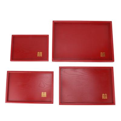 Lot de 4 plateaux de service de style chinois, assiettes rouges pour thé, café, collations, fruits, bonbons, carrés