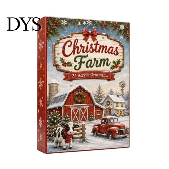 Christmas Party Favors 2026 Farm Advent Calendar, 24 Day Countdown Box with 2D Acrylic Room Decor Animal Ornaments, Festive Tree Hanging for