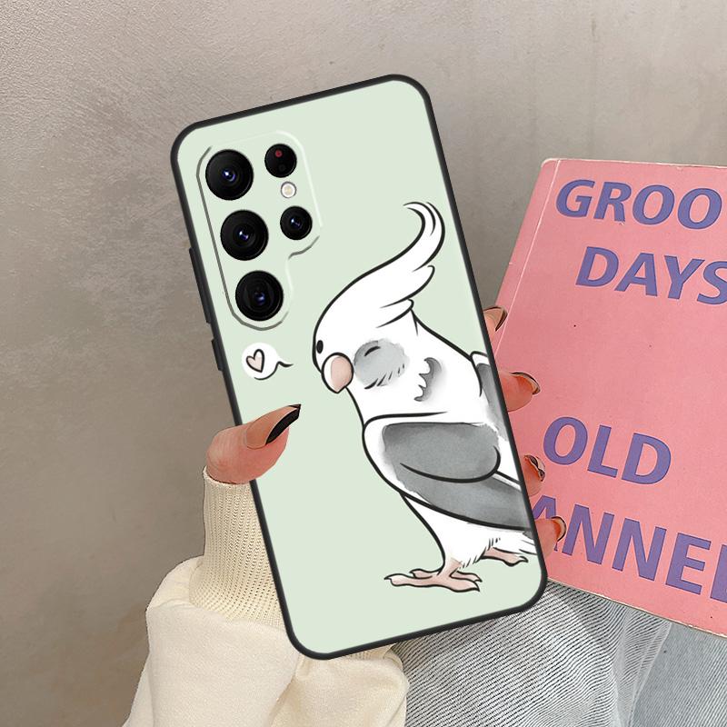 Cartoon Animal Chubby Cockatiel Case For Samsung Galaxy S25 Ultra S20 S21 S22 S23 S24 Ultra S9 S10 Plus S25 FE Cover Coque