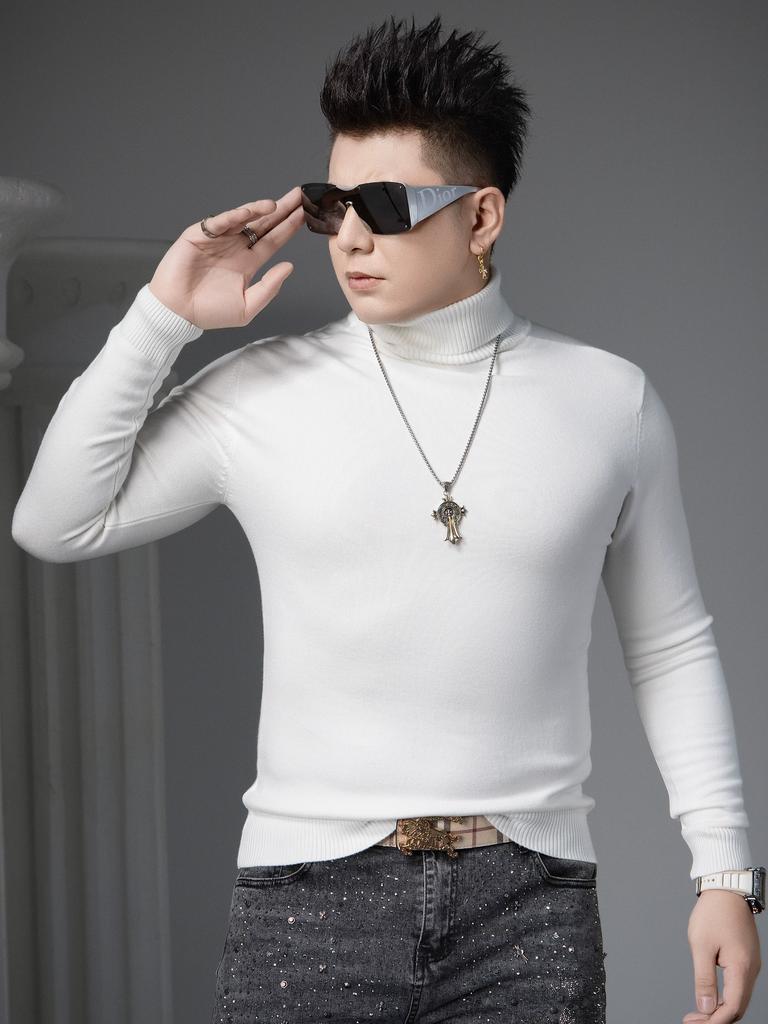 European Style Trendy Turtleneck Sweater for Men, Autumn and Winter Solid Color Knitwear, Warm Inner Layer, 2025 New Long-Sleeve Base Shirt