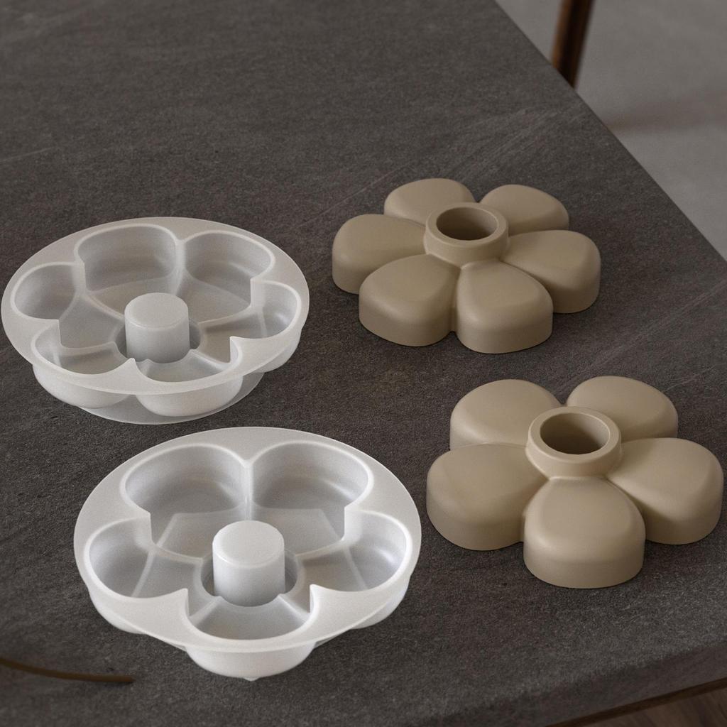 Minimalist Poppy Ins Style Flower Candlestick Mold: Four, Five & Six-Petal Design