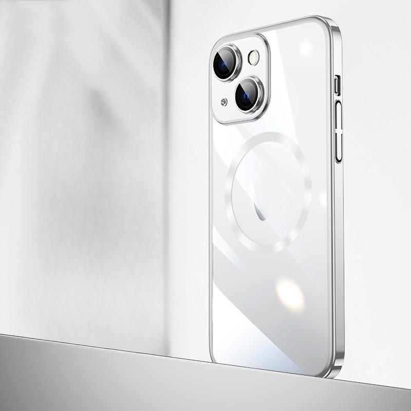 Anwendbar für iPhone 16 Galvanisiert Transparent Magnetisch Handyhülle Apple 15 Kommt mit Linsenfolie Kabelloses Laden Hartschale