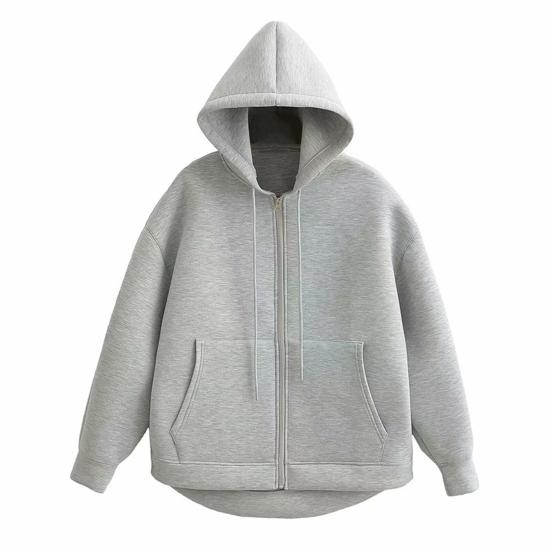 Autumn Spring Women Coat Hooded Drawstring Long Sleeves Pockets Zip-up Elastic Cuff Hem Loose Sport Hoodie Casual Daily Wear Jacket
