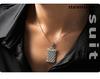 Minimalist Rectangular Plaid Pendant Necklace: Diamond-Studded Clavicle Chain In 18K Gold-Plated Titanium Steel.