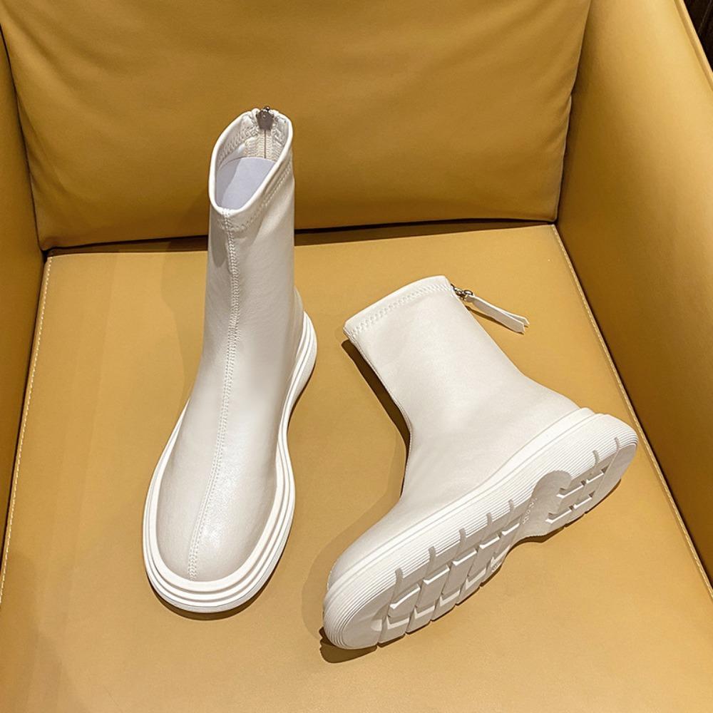 Winter Women's Boots New Autumn/Winter Short Boots Leather Slimming Shoes Thick Soled Elastic Boots Slim Leather Shoes Ladies