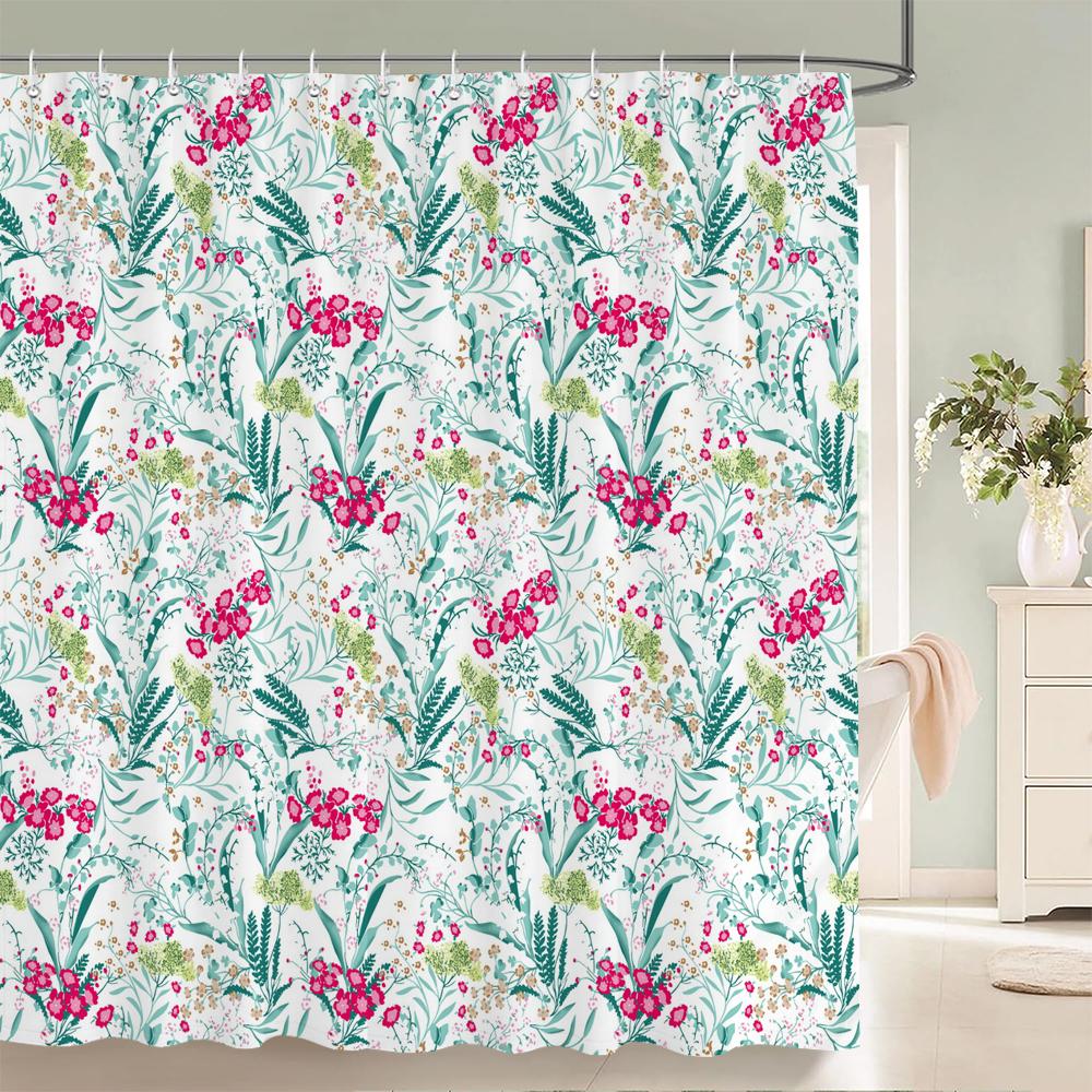 Nordic Style Flower Leaf Plant Printed Fabric Shower Curtains Floral Bath Screen Waterproof Products Bathroom Decor With Hooks