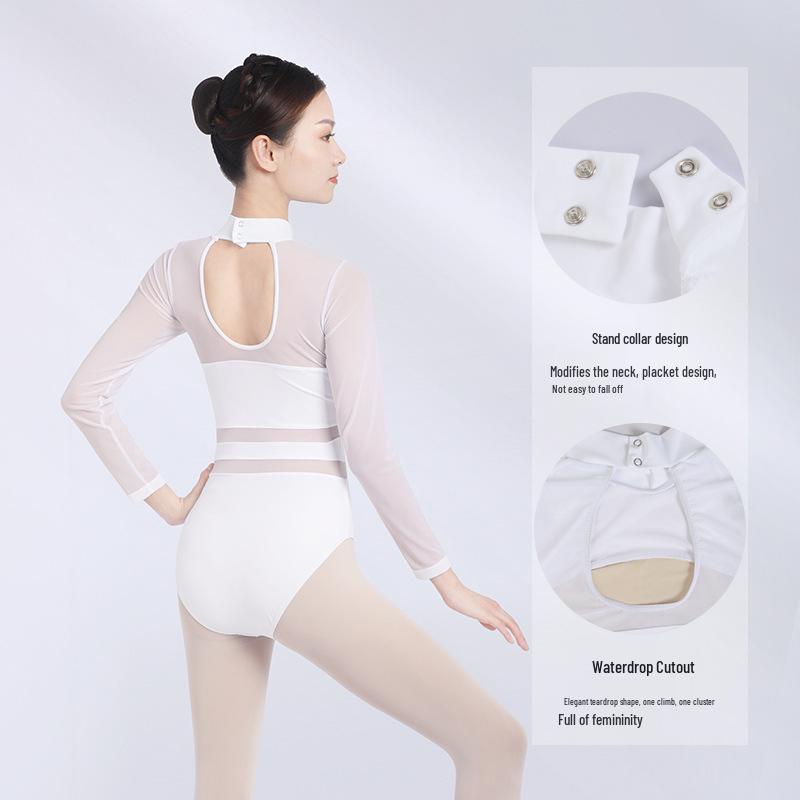 Netz-Ballett- und Yoga-Jumpsuit für Erwachsene - Stehkragen, Offener Rücken