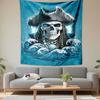 Pirate Skull Wall Tapestry Skeleton Captain Tricorn Hat Ocean Waves Blue Decor Man Cave Game Room Gift