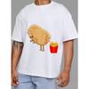 Rundhals T-Shirt Weiß Kartoffel mit Pommes-Frites-Aufdruck Freizeitkleidung für Männer und Frauen Alltagsoutfits Streetwear-Mode Sommerkleidung
