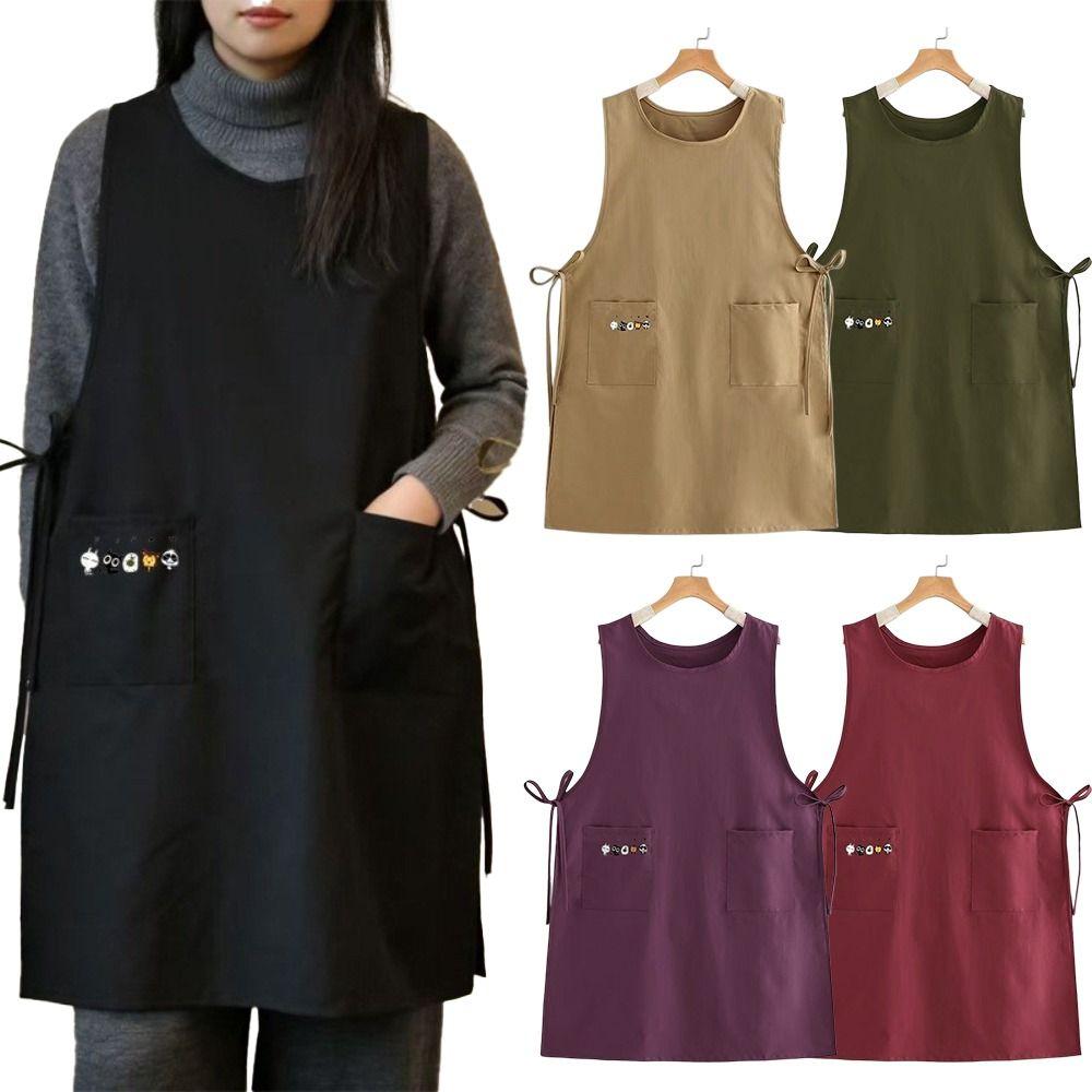 Polyester Long Vest Apron with Pockets Painting Apron New Pinafore Aprons  Kitchen Use
