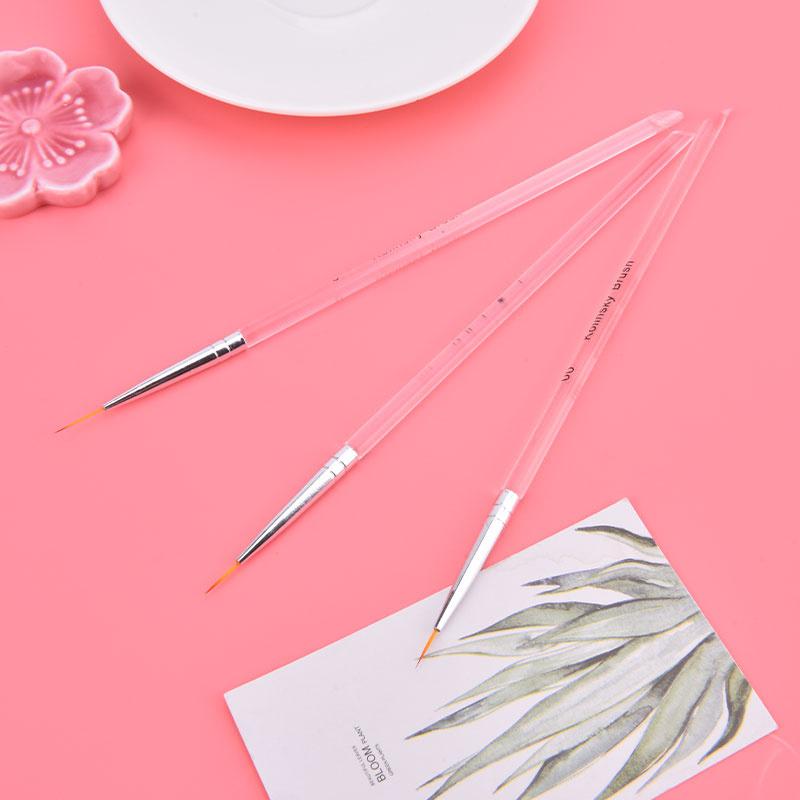 Juego de 3 pinceles para delinear y dibujar líneas de uñas, ideal para manicura.