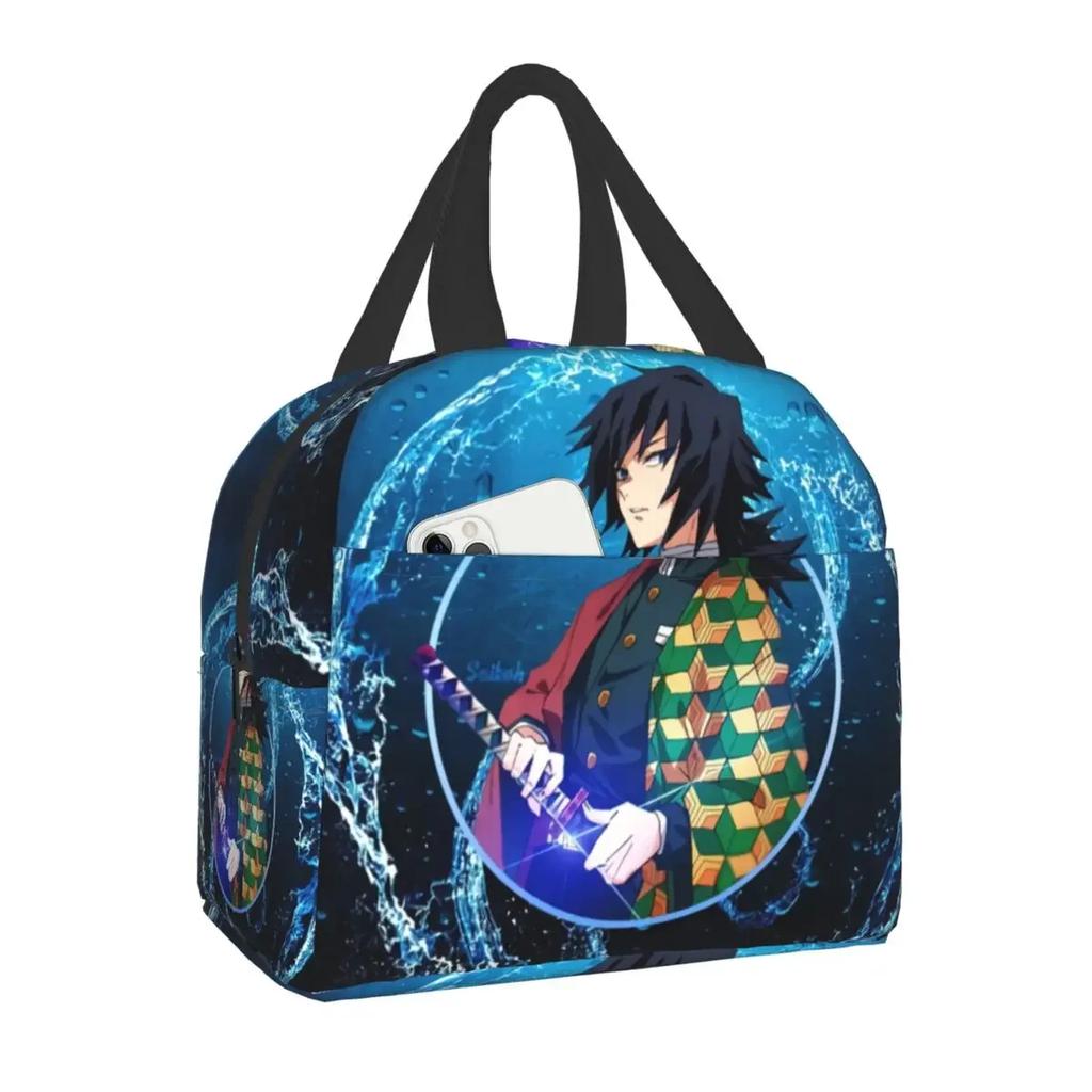 Niedliche Anime Muichiro Tokito Isolierte Lunchtasche für Frauen Kimetsu No Yaiba Kühltasche Thermische Bento-Box Schulfutter-Aufbewahrungstasche