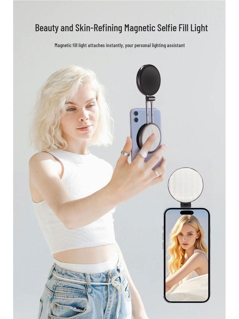 Kompakter Handspiegel mit Magnet & Selfie-Licht: Faltbarer, tragbarer Schönheitsfilter für Vlogging & Live-Streaming
