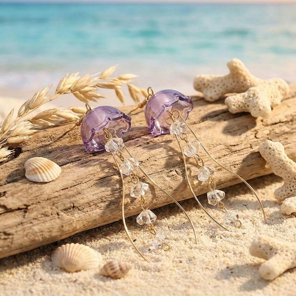 Sommer Strand Lange Hängeohrringe Für Frauen Durchscheinende Quallen Kristallperlen Quastenohrring Tropischer Urlaubs Party Schmuck