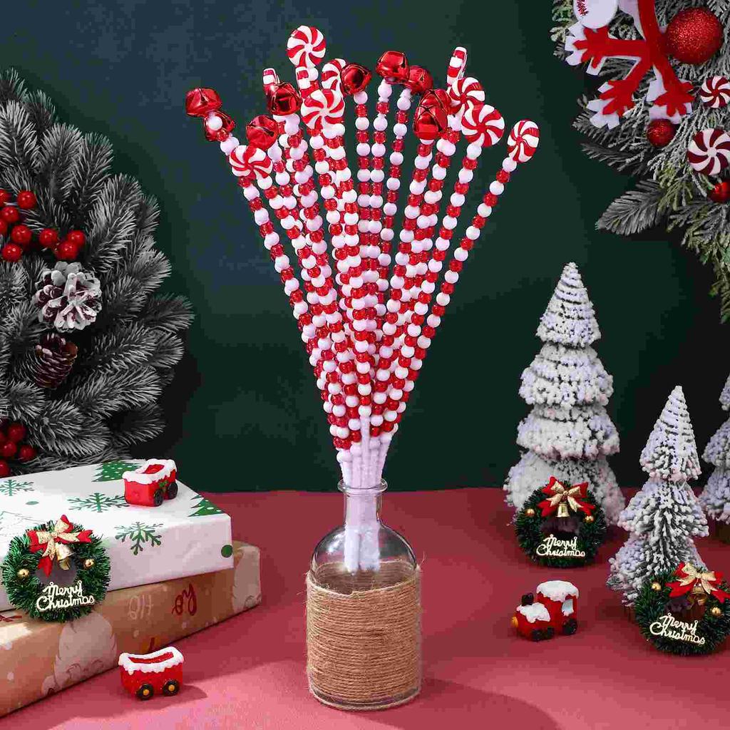 20 Pcs Christmas Candy Decorations Christmas Tree Sticks Bell Ornaments Home Party Decors Candy Cane Ornaments