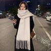 Frauen Winter Einfarbig Schal Quaste Trim Nachahmung Kaschmir Dicken Schal Elegante Große Lange Warme Schal Mode Zubehör