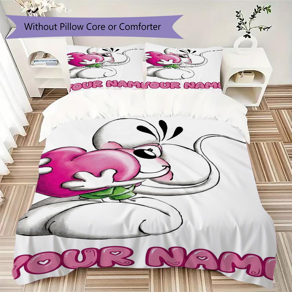 Custom Name Diddl Pattern Bedding Uilt Set Uilt Cover Pillowcase Home Decoration Birthday Gift (1*duvet Cover+2*pillowcase Without Core)