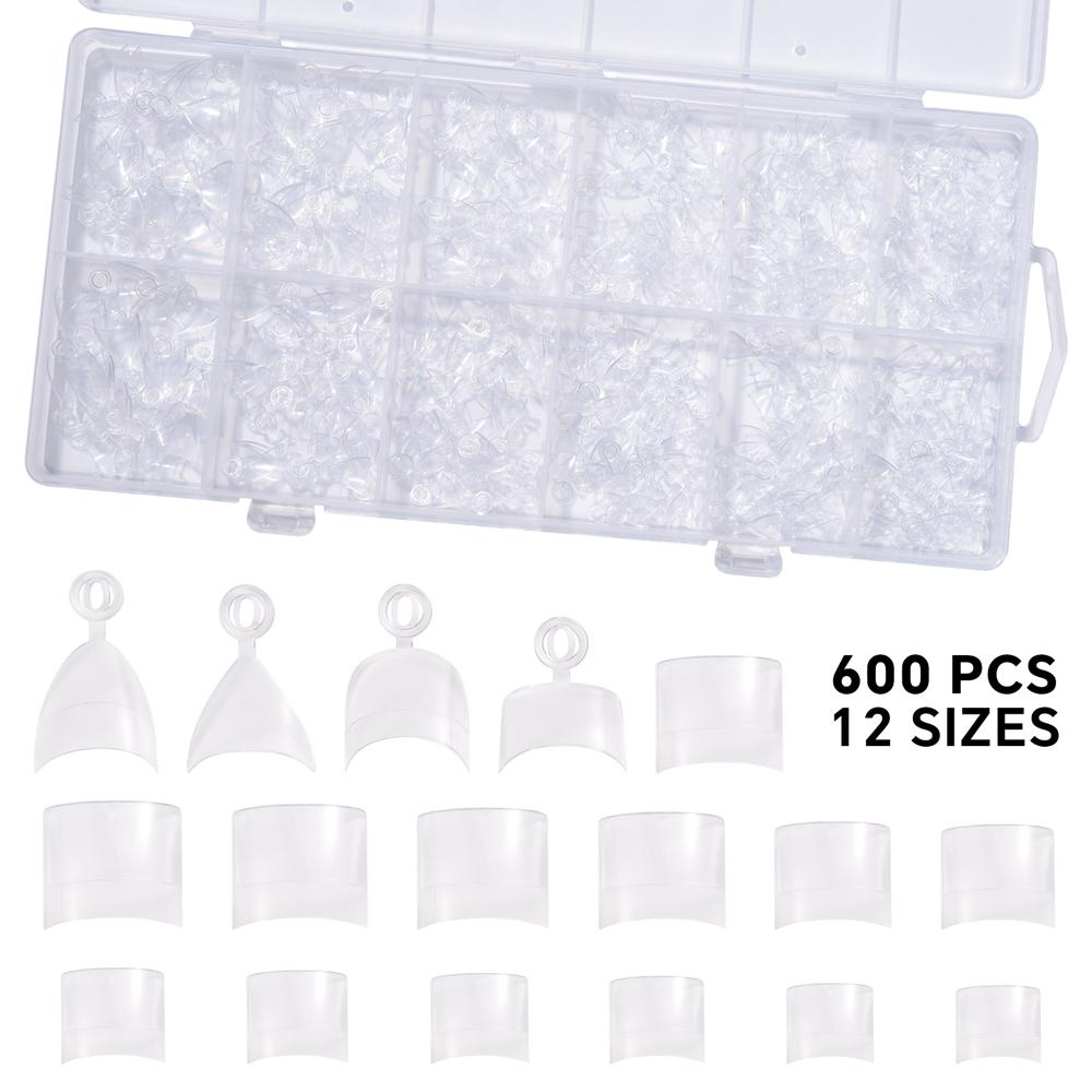 600Pcs/Boxed Half Cover Almond Nail Tips Half Matte Nail Extension Soft Gel Half Cover False Nails with Handle 12 Sizes Nail DIY