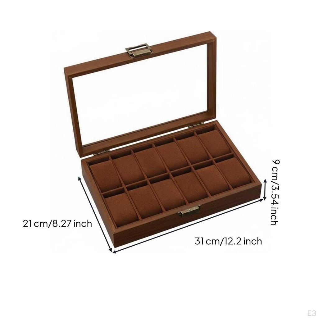 Watch and Jewelry Storage Box Soft Velvet Lining Wooden MultiCompartment Design Glass