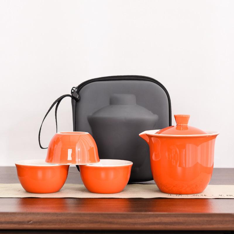 Conjunto de chá de viagem Copo Kuaike, um bule, três xícaras, tigela de cobertura portátil, conjunto pequeno, conjunto kung fu para exterior, presente de chá