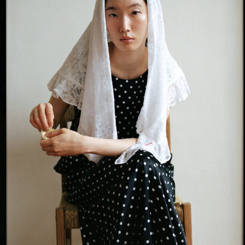 

POSHA frill jersey scarf WH white