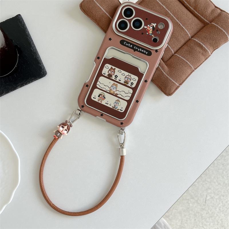 

Brown Mirror Cry Baby Phone Case with Card Holder for iPhone 14/15/16/17 Pro iPhone 17