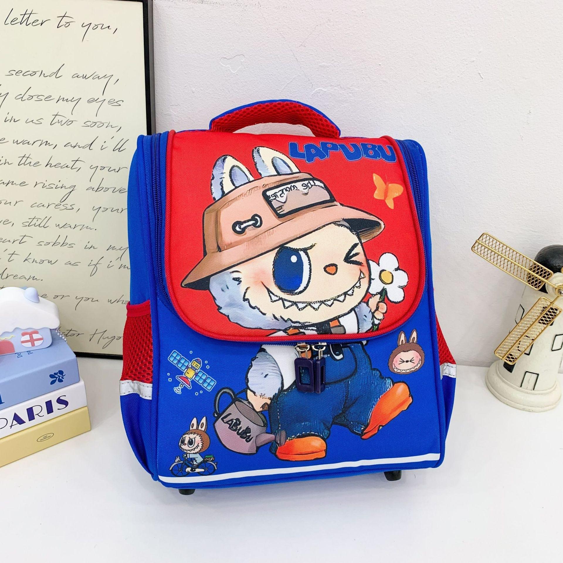 

School bag Labub cartoon school bag large capacity cute primary school students contrasting color ridge protection space backpack shoulders синій