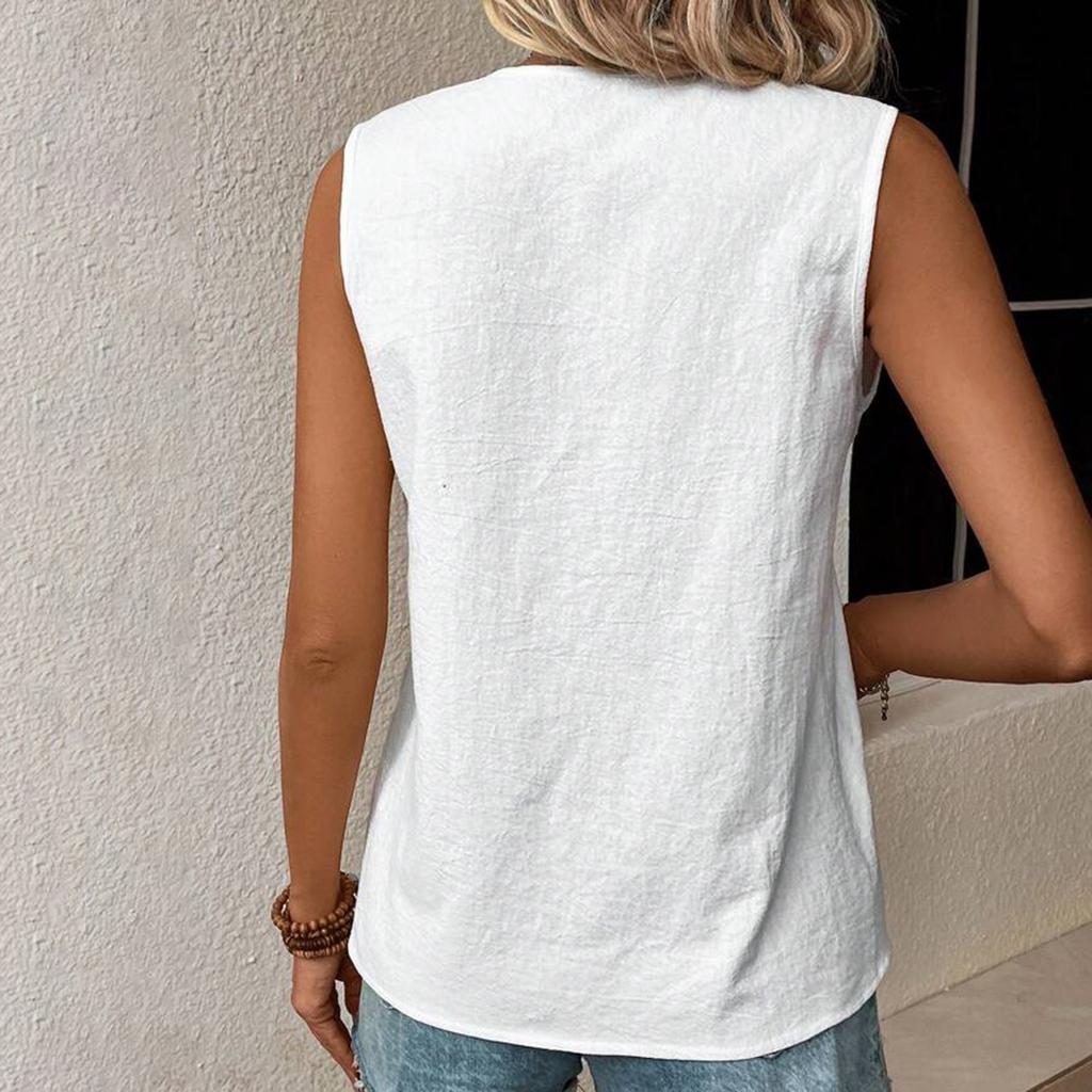 Camisola Informal para Mujer con Encaje y Retazos Cuello en V Holgada