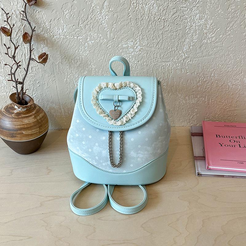 Schoolbag Korean lace bow backpack women's 1011 summer new sweet student schoolbag foreign style polka dot backpack