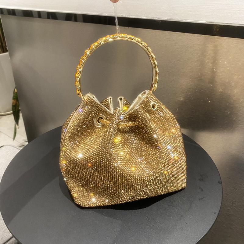 

Women s Bag 2025 New Style Hot Drilling Bucket Round Handle Handbag Single-shoulder Diagonal Chain Small Diamond-encrusted