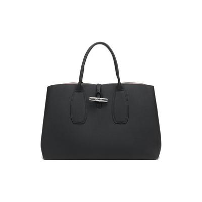 Longchamp Le Roseau Logo Leather Tote Bag 40 Women Tote Bags Black 10059HPN001
