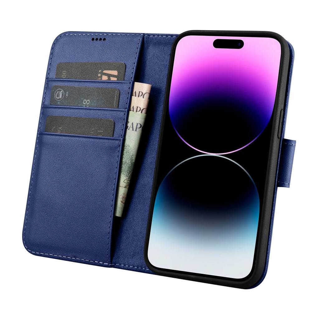 2in1 Leather Flip Case iPhone 14 Pro Max AntiRFID Wallet Case Blue