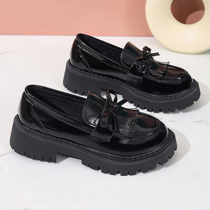 

Lucyever British Style Patent Leather Loafers Woman Spring Slip On Platform Shoes Woman Bowknot Thick Bottom Student Shoes 42