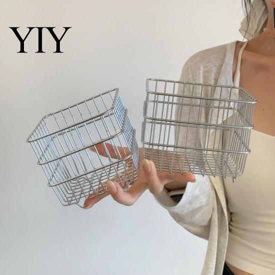 Hollow Grid Organizer Stainless Steel Storage Basket, Desktop And Wall Mount Placement Wire Bin Organizer, Breathable Metal for Kitchen Pantry